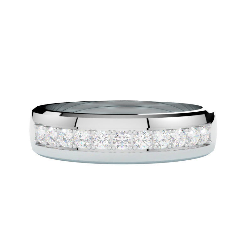 Obrączka ślubna damska z białego złota z diamentami i fazowanymi brzegami